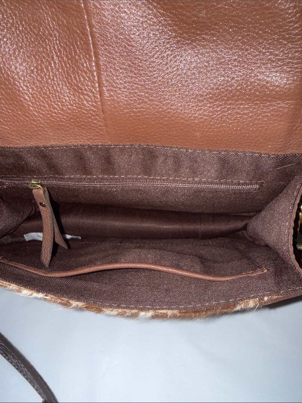 Hand-Tooled Brown Leather & Hair-on Hide Crossbody Bag, new - Picture 6 of 9